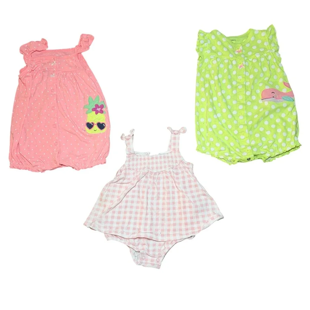 Carter's Summer Clothing Lot Baby Girl 12M Multi Color Romper Bodysuit bundle